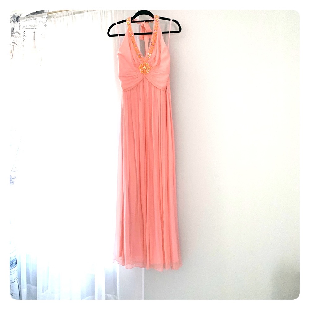 BCBGMAXAZRIA Halter Baby Pink Evening Dress